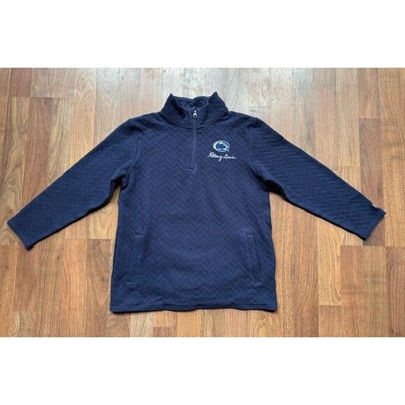 Champion Womens Sz Medium Navy‎ Blue 1/4 Zip Knit Sweatshirt Penn State Textured - Picture 2 of 8
